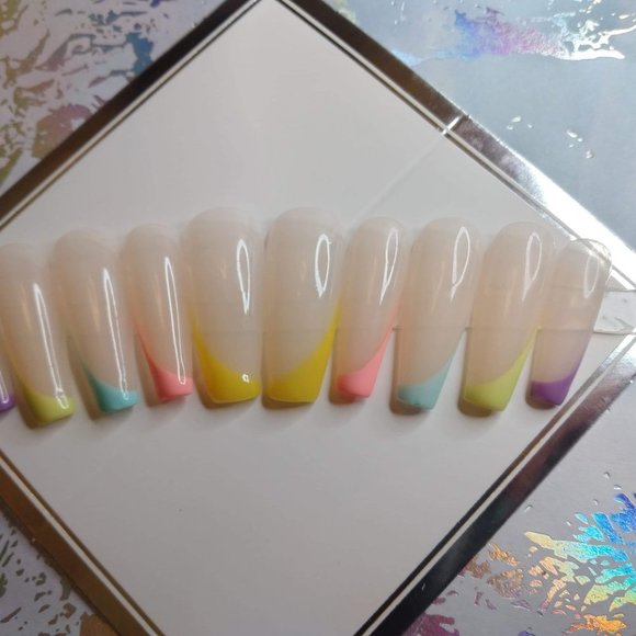 Nude multi colored pastel tipped luxury nails - Picture 3 of 3